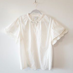 Ava & Viv Plus Size Lace Flutter Sleeve White Cotton Peasant Blouse Size 2X